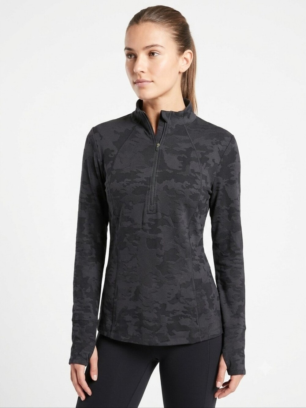 Spyder Active Tech Camo Women's Quarter Zip Pullover Black Athletic Top Size Lg